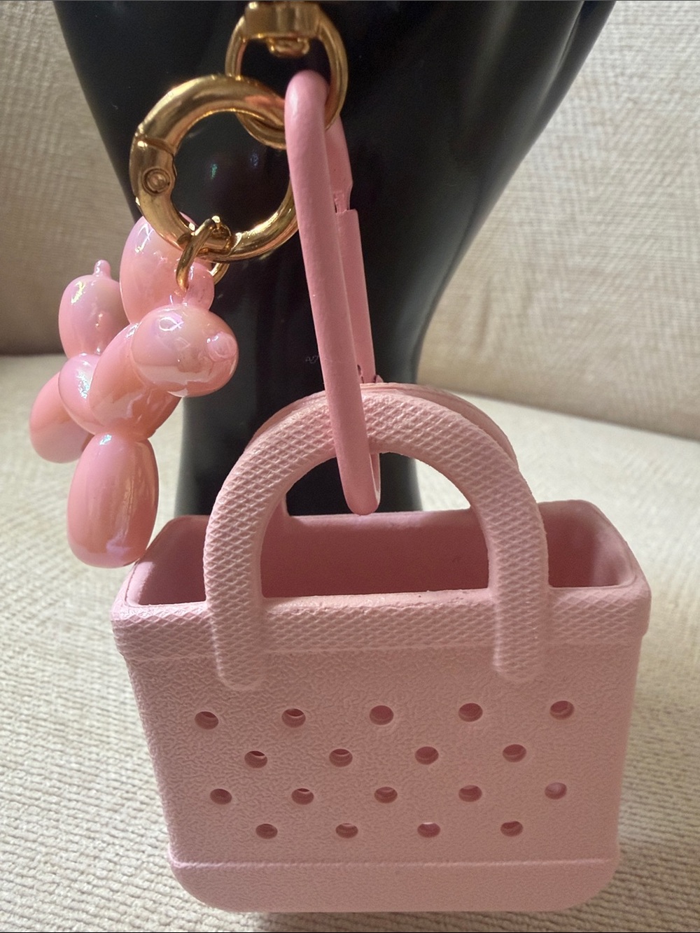 Pink Mini Tote Keychain with Balloon Dog Charm - Picture 2 of 6